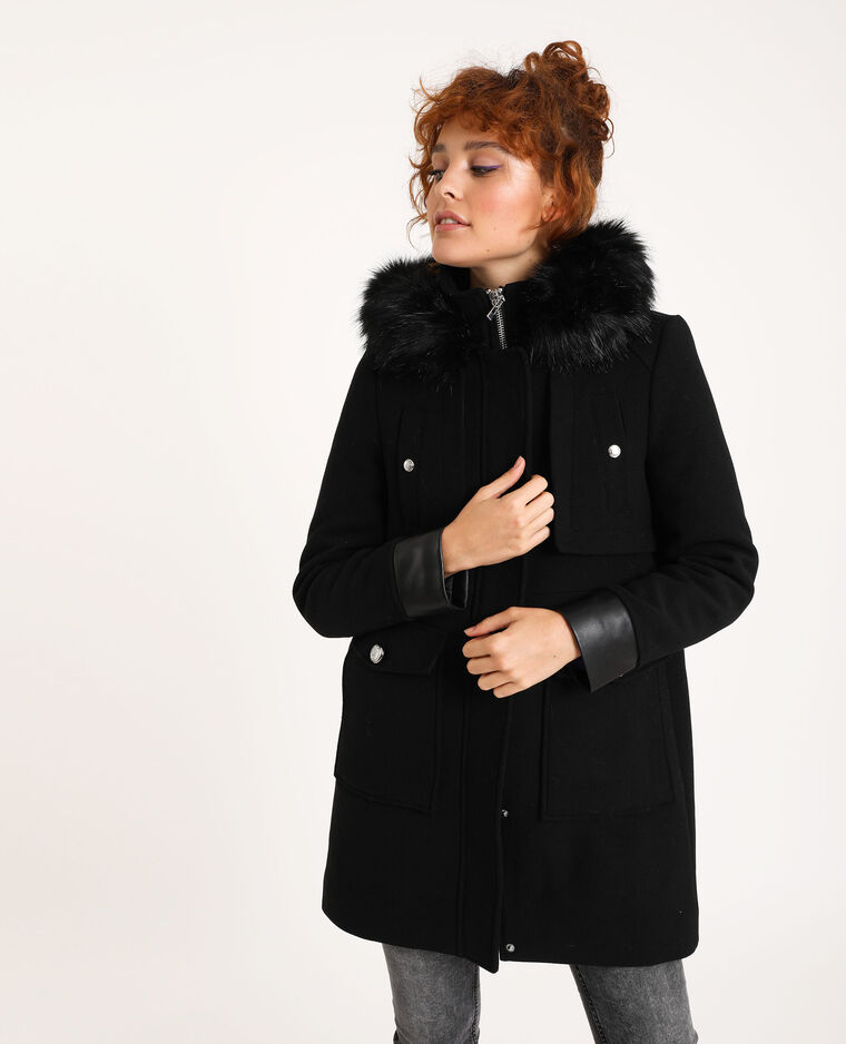 manteau femme noir capuche fourrure zara