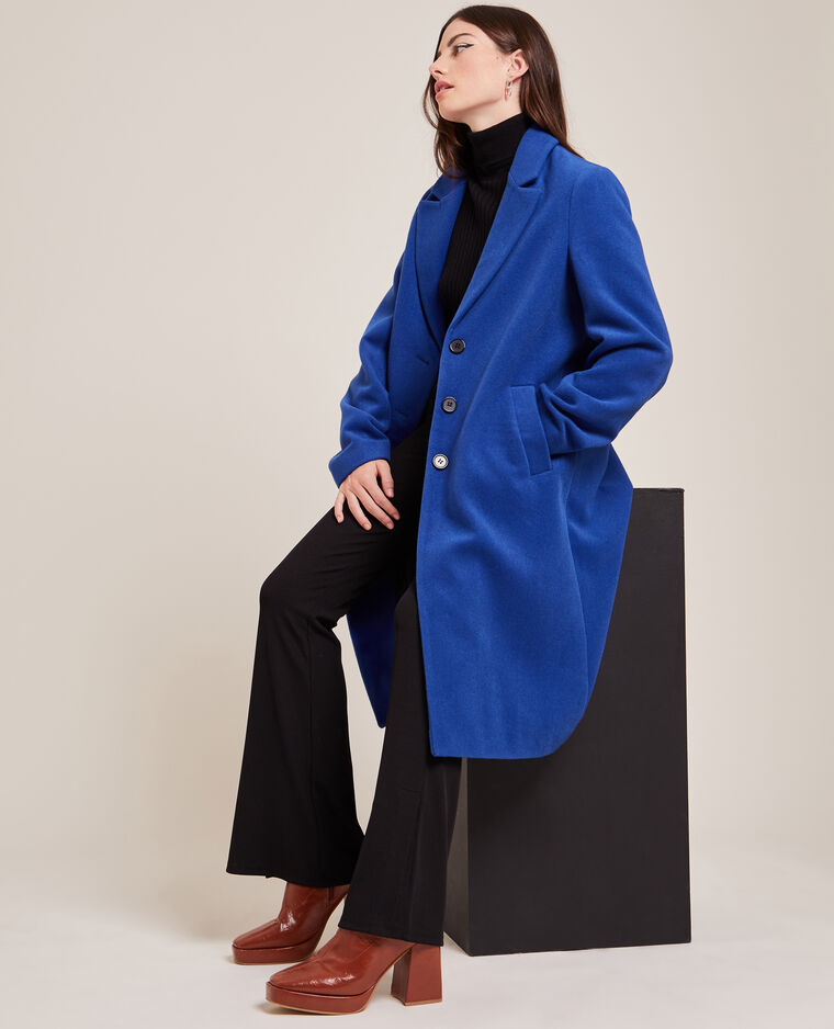 manteau long laine bleu