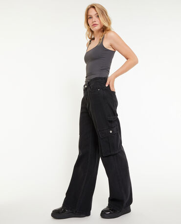 Pantalon cargo ample en jean noir